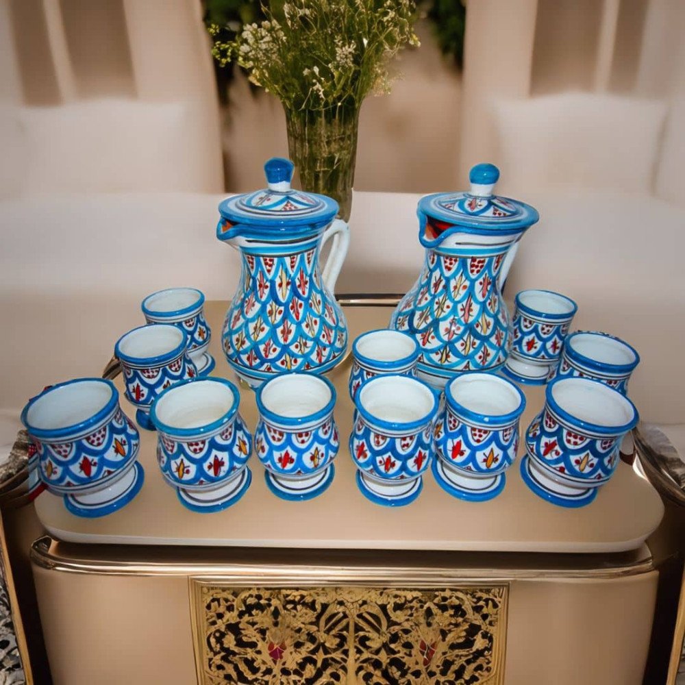 Ensemble carafe et verres assortis en céramique