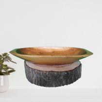 Plat Creux en Bois d'Olivier avec Support en Tronc Naturel