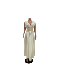 Robe longue en satin-Blanche 